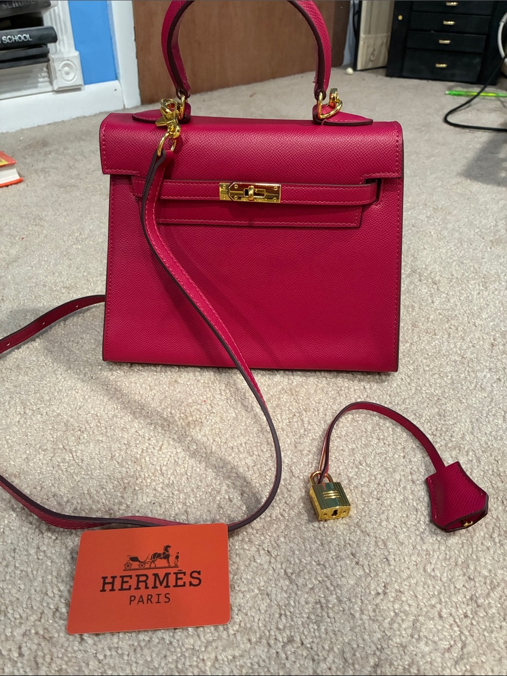Source Unknown Hot Pink Structured Top-Handle Satchel with Gold Hardware